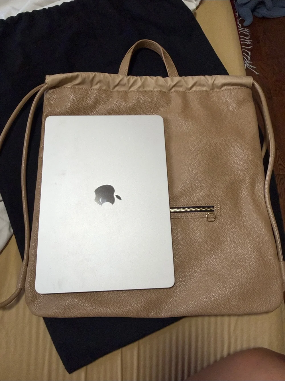 Bandolier Tan Leather Drawstring Backpack - Fits a laptop!